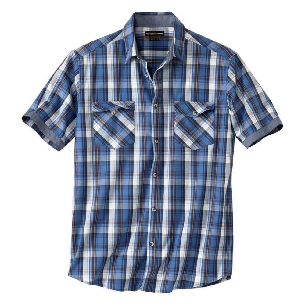 Atlas For Men Mens Checked Poplin Shirt / Navy/Ecru